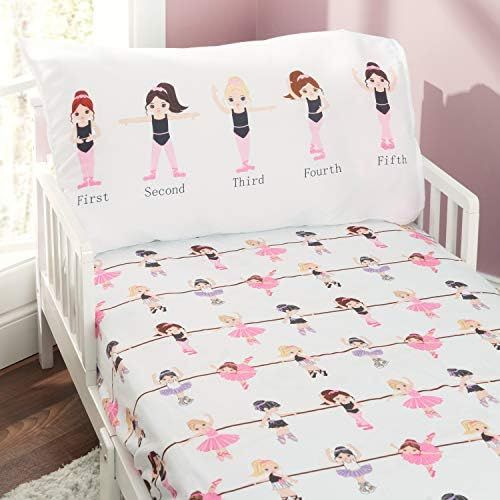  [아마존베스트]EVERYDAY KIDS Everyday Kids Toddler Fitted Sheet and Pillowcase Set -Born to Dance Ballerina- Soft Microfiber, Breathable and Hypoallergenic Toddler Sheet Set