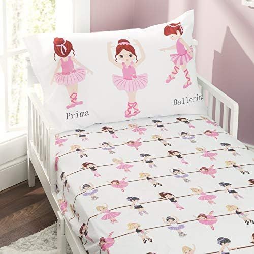  [아마존베스트]EVERYDAY KIDS Everyday Kids Toddler Fitted Sheet and Pillowcase Set -Born to Dance Ballerina- Soft Microfiber, Breathable and Hypoallergenic Toddler Sheet Set