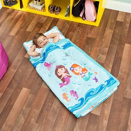  [아마존베스트]Everyday Kids Toddler Nap Mat with Removable Pillow -Underwater Mermaids- Carry Handle with Fastening Straps Closure, Rollup Design, Soft Microfiber for Preschool, Daycare Sleeping