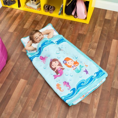  [아마존베스트]Everyday Kids Toddler Nap Mat with Removable Pillow -Underwater Mermaids- Carry Handle with Fastening Straps Closure, Rollup Design, Soft Microfiber for Preschool, Daycare Sleeping