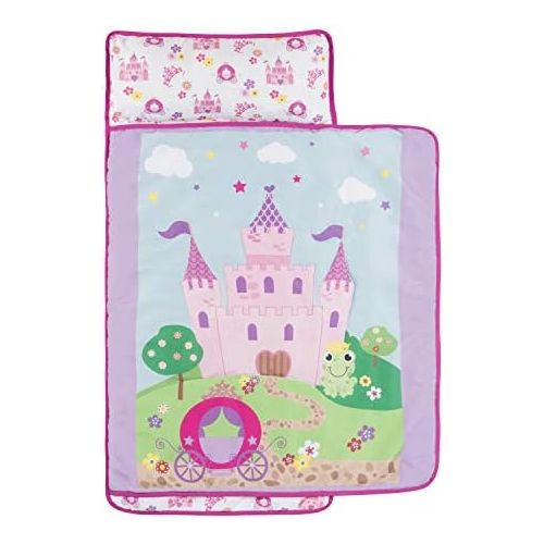  [아마존베스트]Everyday Kids Toddler Nap Mat with Removable Pillow -Princess Storyland- Carry Handle with Fastening Straps Closure, Rollup Design, Soft Microfiber for Preschool, Daycare, Sleeping