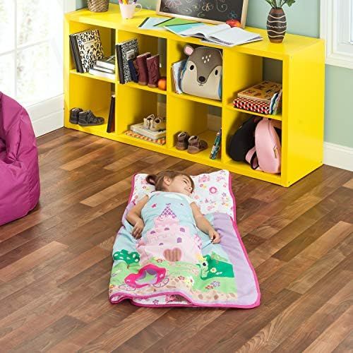  [아마존베스트]Everyday Kids Toddler Nap Mat with Removable Pillow -Princess Storyland- Carry Handle with Fastening Straps Closure, Rollup Design, Soft Microfiber for Preschool, Daycare, Sleeping