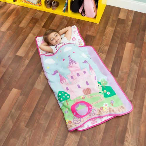  [아마존베스트]Everyday Kids Toddler Nap Mat with Removable Pillow -Princess Storyland- Carry Handle with Fastening Straps Closure, Rollup Design, Soft Microfiber for Preschool, Daycare, Sleeping