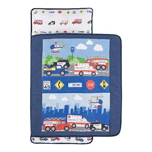  [아마존베스트]Everyday Kids Toddler Nap Mat with Removable Pillow -Fire Police Rescue- Carry Handle with Fastening Straps Closure, Rollup Design, Soft Microfiber for Preschool, Daycare, Sleeping