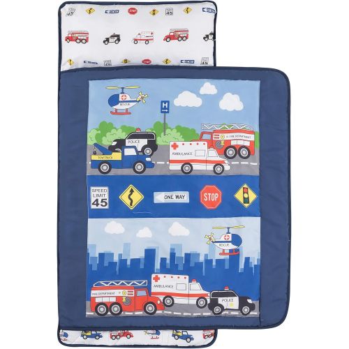  [아마존베스트]Everyday Kids Toddler Nap Mat with Removable Pillow -Fire Police Rescue- Carry Handle with Fastening Straps Closure, Rollup Design, Soft Microfiber for Preschool, Daycare, Sleeping