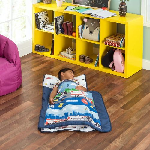  [아마존베스트]Everyday Kids Toddler Nap Mat with Removable Pillow -Fire Police Rescue- Carry Handle with Fastening Straps Closure, Rollup Design, Soft Microfiber for Preschool, Daycare, Sleeping