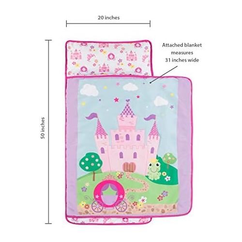  Everyday Kids Toddler Nap Mat with Removable Pillow -Princess Storyland- Carry Handle with Fastening Straps Closure, Rollup Design, Soft Microfiber for Preschool, Daycare, Sleeping