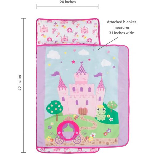  Everyday Kids Toddler Nap Mat with Removable Pillow -Princess Storyland- Carry Handle with Fastening Straps Closure, Rollup Design, Soft Microfiber for Preschool, Daycare, Sleeping