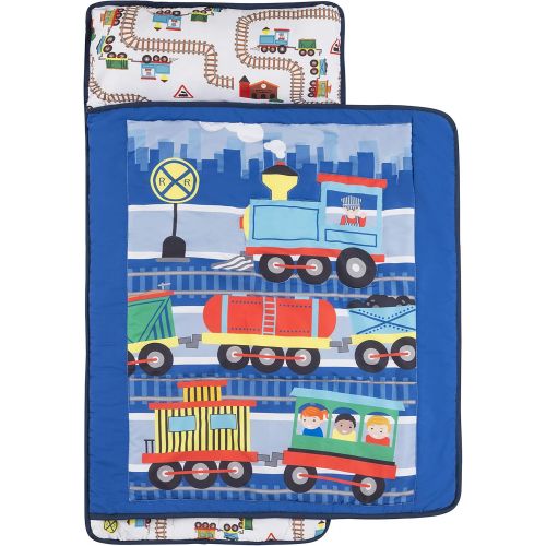  EVERYDAY KIDS Toddler Nap Mat with Removable Pillow -Choo Choo Train- Carry Handle with Fastening Straps Closure, Rollup Design, Soft Microfiber for Preschool, Daycare, Sleeping Ba