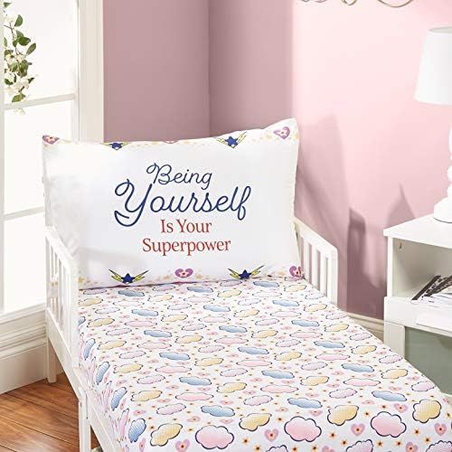  Everyday KIDS Precious Moments Isabella The Super Hero Toddler Sheet Set by Everyday Kids; Fitted Sheet&Pillowcase Features Izzy Image in Cape&Boots with Her Dog; Lavender Light Pu