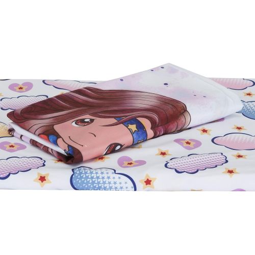  Everyday KIDS Precious Moments Isabella The Super Hero Toddler Sheet Set by Everyday Kids; Fitted Sheet&Pillowcase Features Izzy Image in Cape&Boots with Her Dog; Lavender Light Pu