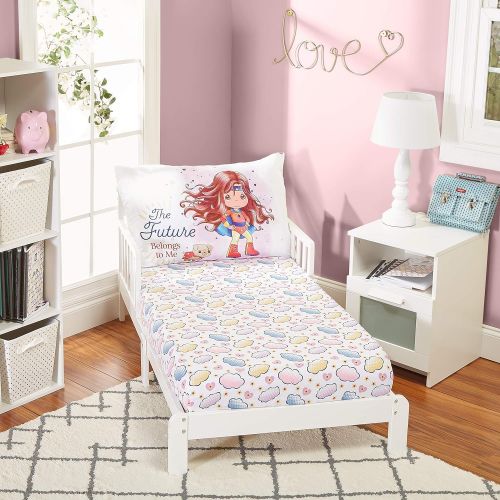  Everyday KIDS Precious Moments Isabella The Super Hero Toddler Sheet Set by Everyday Kids; Fitted Sheet&Pillowcase Features Izzy Image in Cape&Boots with Her Dog; Lavender Light Pu