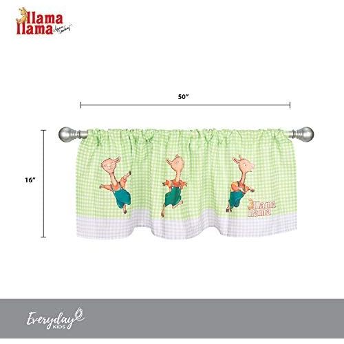  [아마존베스트]Llama Llama Window Valance by Everyday Kids Featuring Llama Llama Playing; Spring Green and White Gingham with White and Gray Plaid Border  60x15” for Baby, Toddler and Preschool