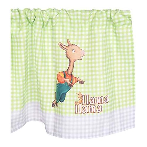  [아마존베스트]Llama Llama Window Valance by Everyday Kids Featuring Llama Llama Playing; Spring Green and White Gingham with White and Gray Plaid Border  60x15” for Baby, Toddler and Preschool