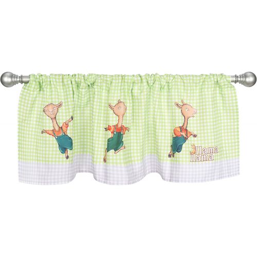  [아마존베스트]Llama Llama Window Valance by Everyday Kids Featuring Llama Llama Playing; Spring Green and White Gingham with White and Gray Plaid Border  60x15” for Baby, Toddler and Preschool