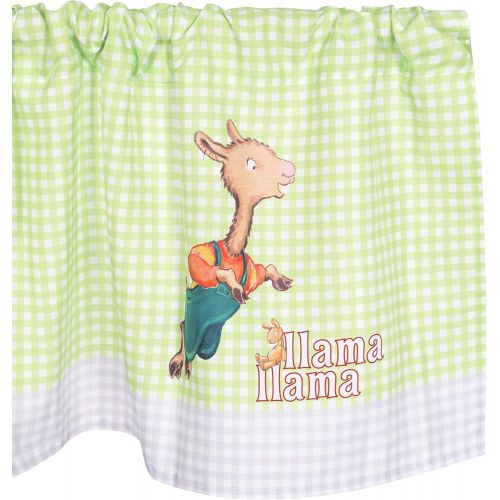  [아마존베스트]Llama Llama Window Valance by Everyday Kids Featuring Llama Llama Playing; Spring Green and White Gingham with White and Gray Plaid Border  60x15” for Baby, Toddler and Preschool