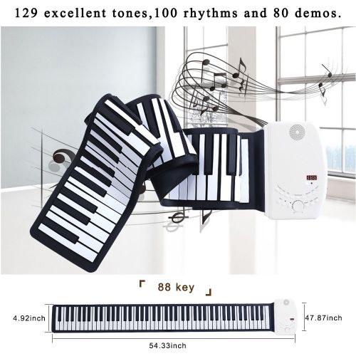 EVERYONE GAIN DH S88 Portable 88 Keys Roll Up Soft Flexible Electronic Music Keyboard Piano Built-in Loud Speaker Recharge Battery for Children Beginner
