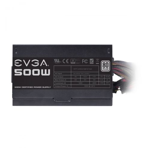  EVGA 500 W1, 80+ WHITE 500W, 3 Year Warranty, Power Supply 100-W1-0500-KR, Black