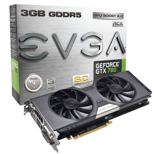  EVGA GeForce GTX780 SuperClocked wEVGA ACX Cooler 3GB GDDR5 384bit, DVI-I, DVI-D, HDMI,DP, SLI Ready (03G-P4-2784-KR)