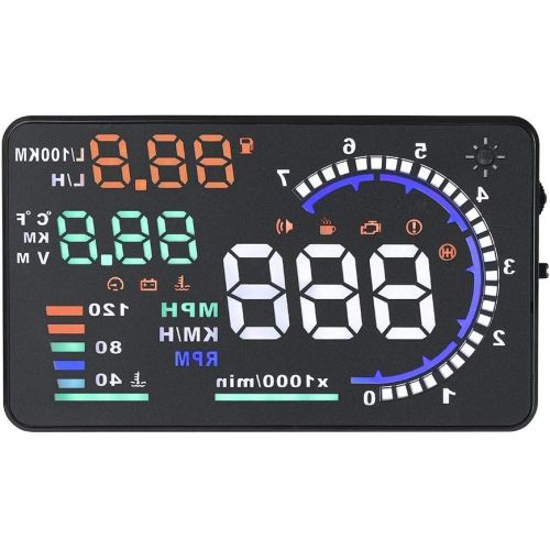  EVGATSAUTO Upgrade Head Up Display, A8 5.5 Inch OBD II Car HUD Head Up Display, Car Windshield Reflective Screen Speed Display