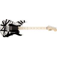 EVH Striped Series Stratocaster Electric Guitar - White with Black Stripes