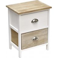EVIDECO Evideco 9898213 Small Side Nightstand End Coffee Table with Metal Handles-2 Drawers-White/Washed Natural, One Size