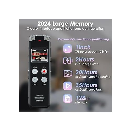  128GB Digital Voice Recorder with Playback: Voice Activated Recorder for Lectures Meetings Interviews - EVISTR Dictaphone Recording Device Tape Recorder Portable Mini, Audio Recorder with USB, MP3