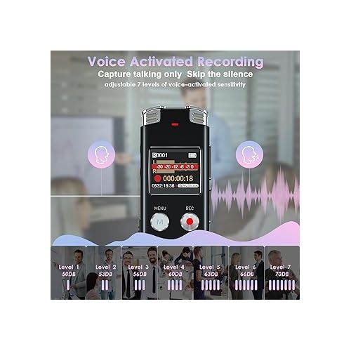  128GB Digital Voice Recorder with Playback: Voice Activated Recorder for Lectures Meetings Interviews - EVISTR Dictaphone Recording Device Tape Recorder Portable Mini, Audio Recorder with USB, MP3