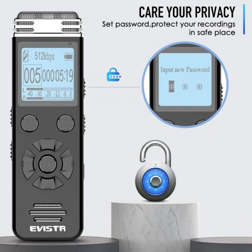  [아마존핫딜][아마존 핫딜] EVISTR 16gb Digital Voice Reorder Line in - Portable Recorders for Lectures Voice Activated Recording Device with Playback, Password, USB Rechargeable