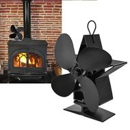 EVTSCAN 4 Blades Fireplace Fan with Thermometer Indoor Wood Burning Stove Heat Powered Fan for Heat Distribution Black