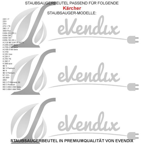  EVendix eVendix Staubsaugerbeutel passend fuer Kaercher K 2701 TE | 16 Staubbeutel | aehnlich wie Original-Beutel: 6.904-143