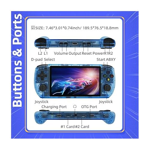  RGB10MAX 3 Handheld Game Console 5.0-inch IPS RK3566 4000mAh 2.4GWF BT Preinstalled Retro System 16+64GB with Portable Case Transparent Blue