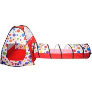 EWONDERWORLD 2 Pc Polka Dot Theme Pop Up Ball Pit Kids Play Teepee Tent & Tunnel with Mesh Windows and Carrying Bag