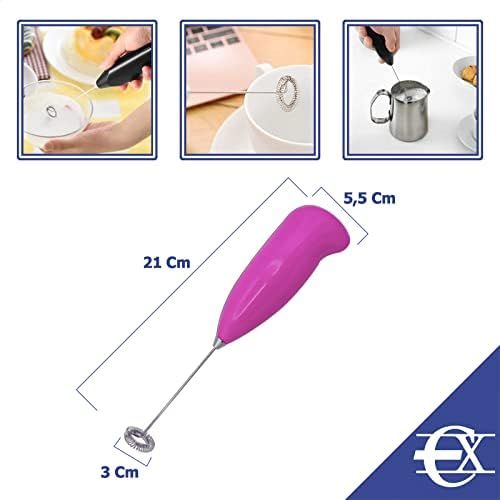  E-X EUROXANTY Electric Hand Frother | Ergonomic Handle | Metal Rod | 21.5 x 5.5 x 4 cm | Pink Design