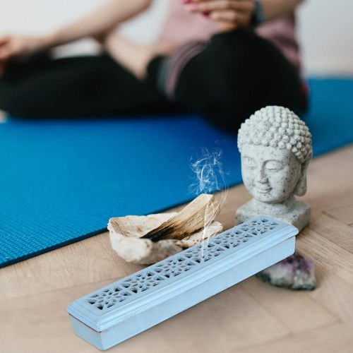  인센스스틱 EXCEART Ceramic Incense Stick Holder Burner Box Ash Catcher Censer Aromatherapy Furnace Incense Container Vintage Sky-Blue