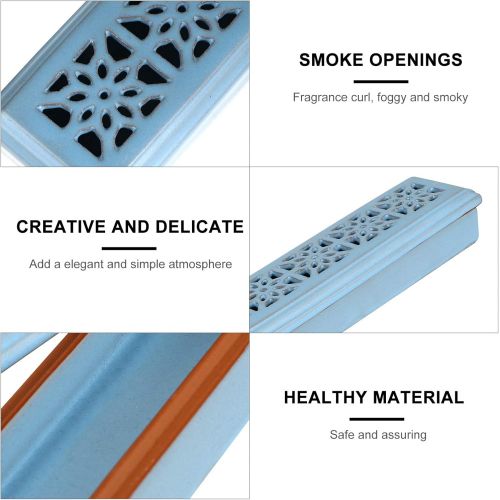  인센스스틱 EXCEART Ceramic Incense Stick Holder Burner Box Ash Catcher Censer Aromatherapy Furnace Incense Container Vintage Sky-Blue