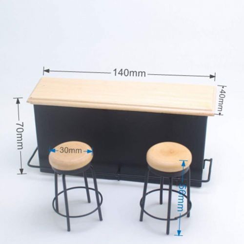  Exceart 3Pcs Wooden Doll House Furniture Mini Bar Counter Chair Miniature Playset Model Toy Photograph Layout Props Desktop Decor for DIY Micro World Pubs