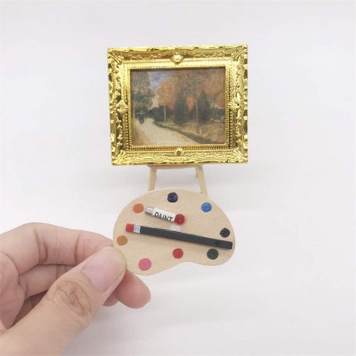  EXCEART 3pcs 1:12 Dollhouse Palettes Miniature Artist Palette Paint Brush Model Toys Mini Life Play Scene Model Crafts Decoration for Fairy Garden Kids Pretend Play