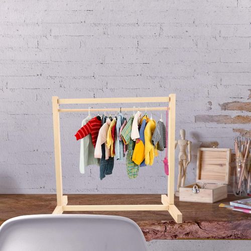  EXCEART Doll Furniture Clothing Rack Wood Little Doll Hangers Dolls Clothes Holder Doll Dress Organiser Rod for Wardrobe Doll Clothes Dollhouse Accessories L