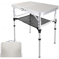 EXCELFU Folding Camping Table with Storage, Height Adjustable Portable Foldable Aluminum Camp Table, Lightweight Small Folding Table for Outdoor Indoor, Camp, Picnic, Cooking, Beac