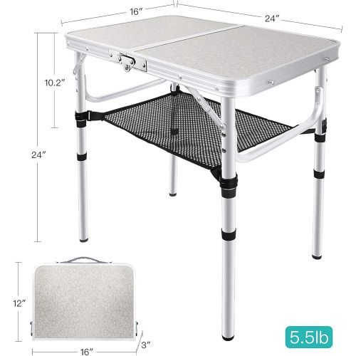  EXCELFU Folding Camping Table with Storage, Height Adjustable Portable Foldable Aluminum Camp Table, Lightweight Small Folding Table for Outdoor Indoor, Camp, Picnic, Cooking, Beac