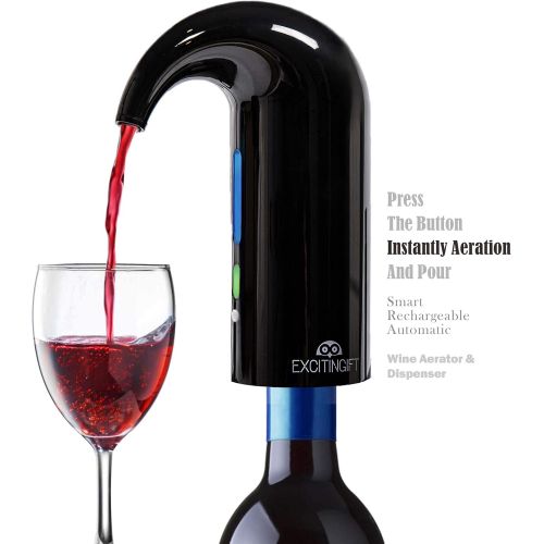  EXCITINGIFT Wine Gift Set with Electric Wine Bottle Opener, Electric Aerator and Pourer, Reusable Vacuum Stopper, Foil Cutter, and EVA Storage Bag, Rechargeable and Automatic(black