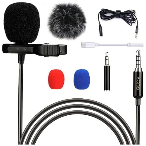  [아마존베스트]Lavalier Mikrofon fuer Handy und PC, Ansteckmikrofon mit Type C Adapter und Windschutz, EXJOY Mini Lapel Mic mit 2m Verlangerungskabel, fuer Interview, Videokonferenz, Podcast, Dikta