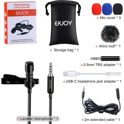  [아마존베스트]Lavalier Mikrofon fuer Handy und PC, Ansteckmikrofon mit Type C Adapter und Windschutz, EXJOY Mini Lapel Mic mit 2m Verlangerungskabel, fuer Interview, Videokonferenz, Podcast, Dikta