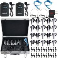 EXMAX EXD-6824 Wireless Church Translation Equipment Up to 328 feet Audio Transmission Range Ideal for Bus Travel Industry Tourism Assistive Listening 2 Transmitters 20 Receivers + Silver Storage Case