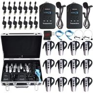 EXMAX 9999 Channels EXD-6824 Wireless Tour Guide Church Translation System for Interpreter in Your Ear Interpreting Equipment Teaching Exhibition Presentations-2 Transmitters 12 Receivers Storage Case