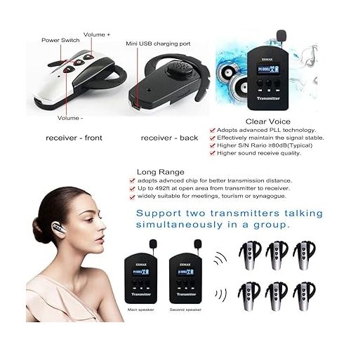 EXMAX 9999 Channels EXD-6824 Wireless Tour Guide Church Translation System for Interpreter in Your Ear Interpreting Equipment Teaching Exhibition Presentations-2 Transmitters 12 Receivers Storage Case