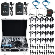 EXMAX EXD-6824 Wireless Tour Guide System Audio Transmission Kit Church Translation Translator in Ear 9999 Channels for Listening Teaching Traveling Museum Conference - 2 Transmitters 20 Receiver Case