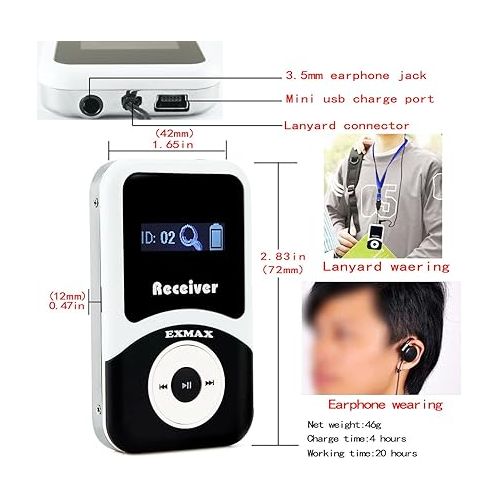  EXMAX EX-100 Wireless Tour Guide System Live Translator Microphone Church Translation Devices Simultaneous Interpreting Equipment Silent Conference Social Distancing (1 Transmitter 8 Receivers)