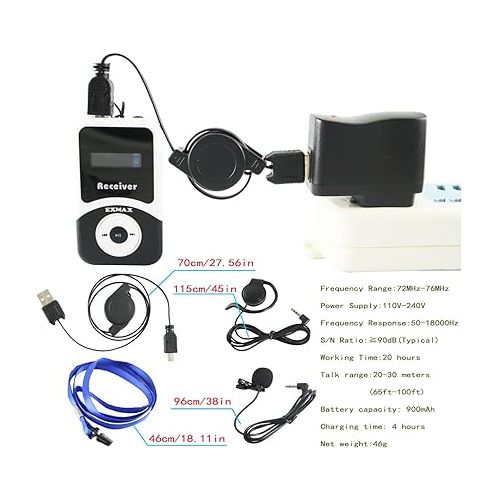  EXMAX EX-100 Wireless Tour Guide System Live Translator Microphone Church Translation Devices Simultaneous Interpreting Equipment Silent Conference Social Distancing (1 Transmitter 8 Receivers)